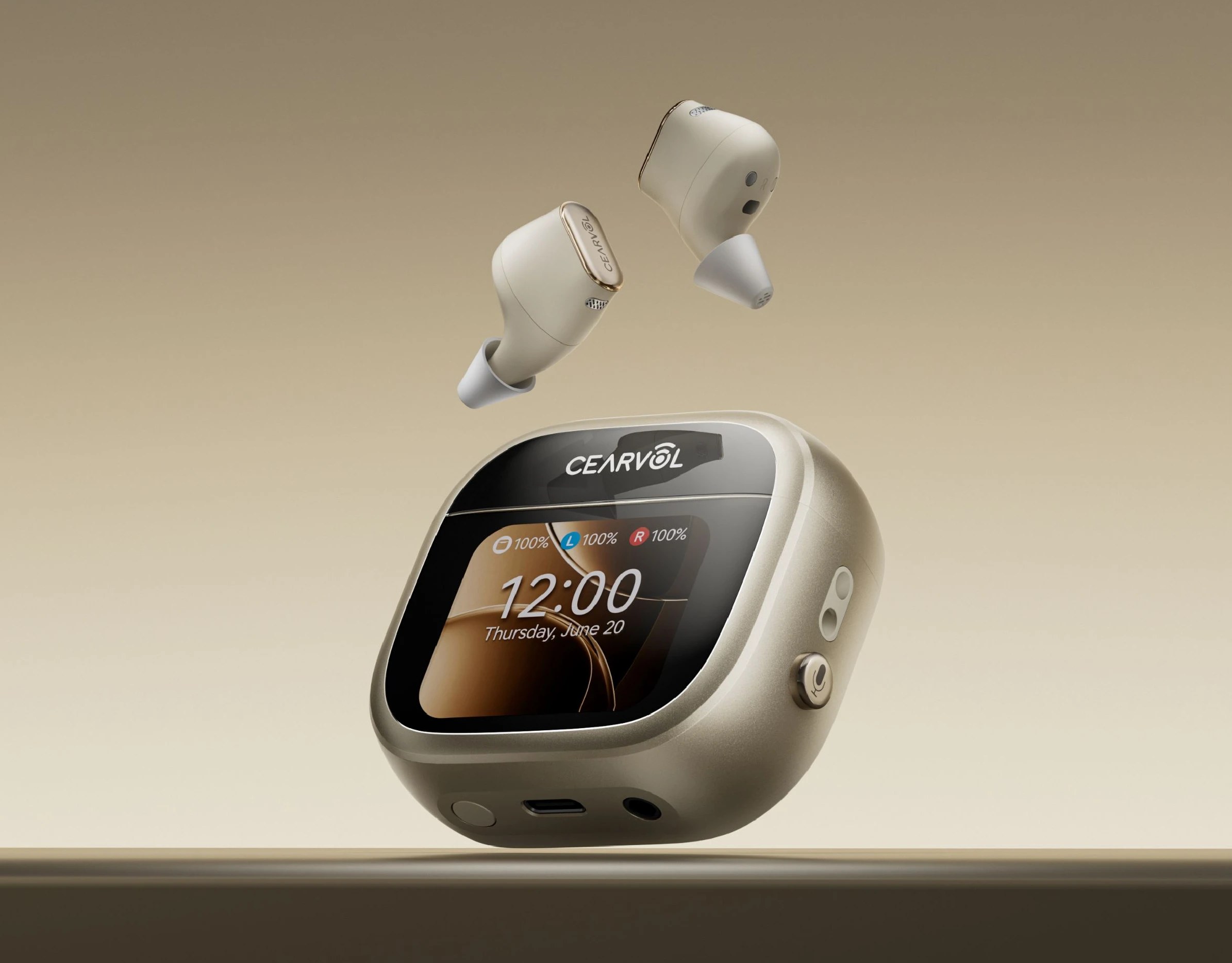 Cearvol Wave Starlight with touchscreen smart case and floating earbuds